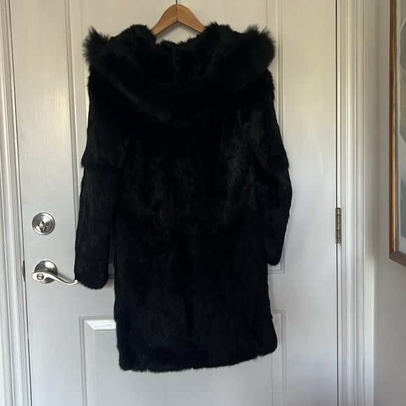 Hooded Black Fur Story rabbit fur coat, size 4. - Picture 9 of 10